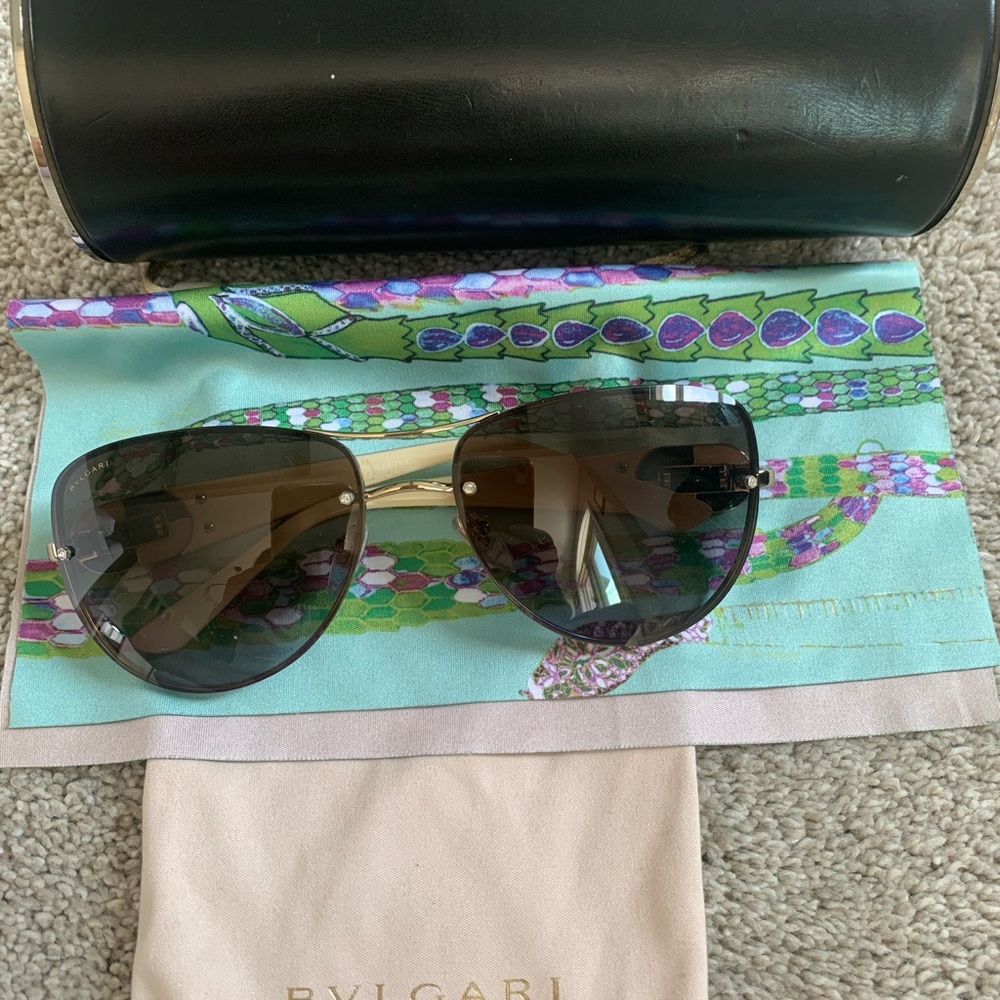 Bulgari Black and Gold Aviator Sunglasses